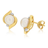 9ct Yellow Gold Freshwater Pearl and Diamond Stud Earrings