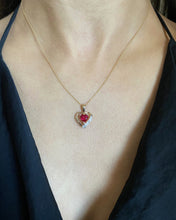 Load image into Gallery viewer, 9ct Alluring Yellow Gold Created Ruby + Diamond Pendant