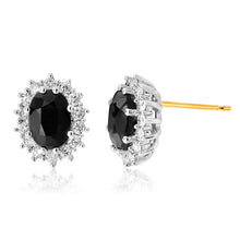Load image into Gallery viewer, 9ct Yellow Gold 7x5mm Oval Cut Natural Sapphire and 0.42 Carat Diamond Stud Earrings