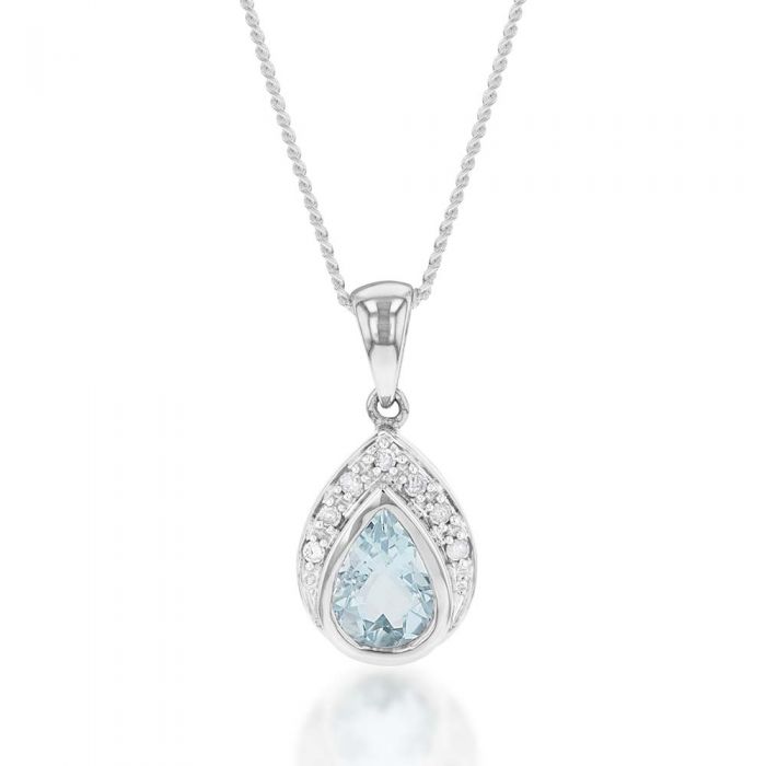 9ct White Gold Aquamarine 7 Diamond Pendant