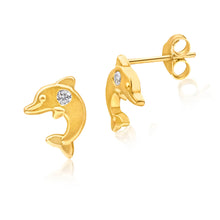 Load image into Gallery viewer, 9ct Yellow Gold Cubic Zirconia Dolphin Stud Earrings