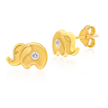 Load image into Gallery viewer, 9ct Yellow Gold Cubic Zirconia Elephant Stud Earrings