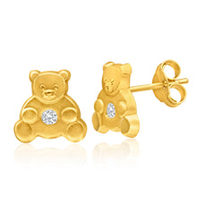Load image into Gallery viewer, 9ct Yellow Gold Cubic Zirconia Teddy Bear Stud Earrings