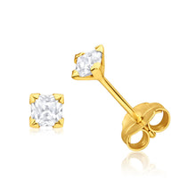 Load image into Gallery viewer, 9ct Yellow Gold Cubic Zirconia 3mm Princess Cut Stud Earrings