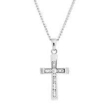 Load image into Gallery viewer, 9ct White Gold Cubic Zirconia Cross Pendant
