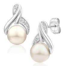 Load image into Gallery viewer, 9ct White Gold Freshwater Pearl and Diamond Stud Earrings