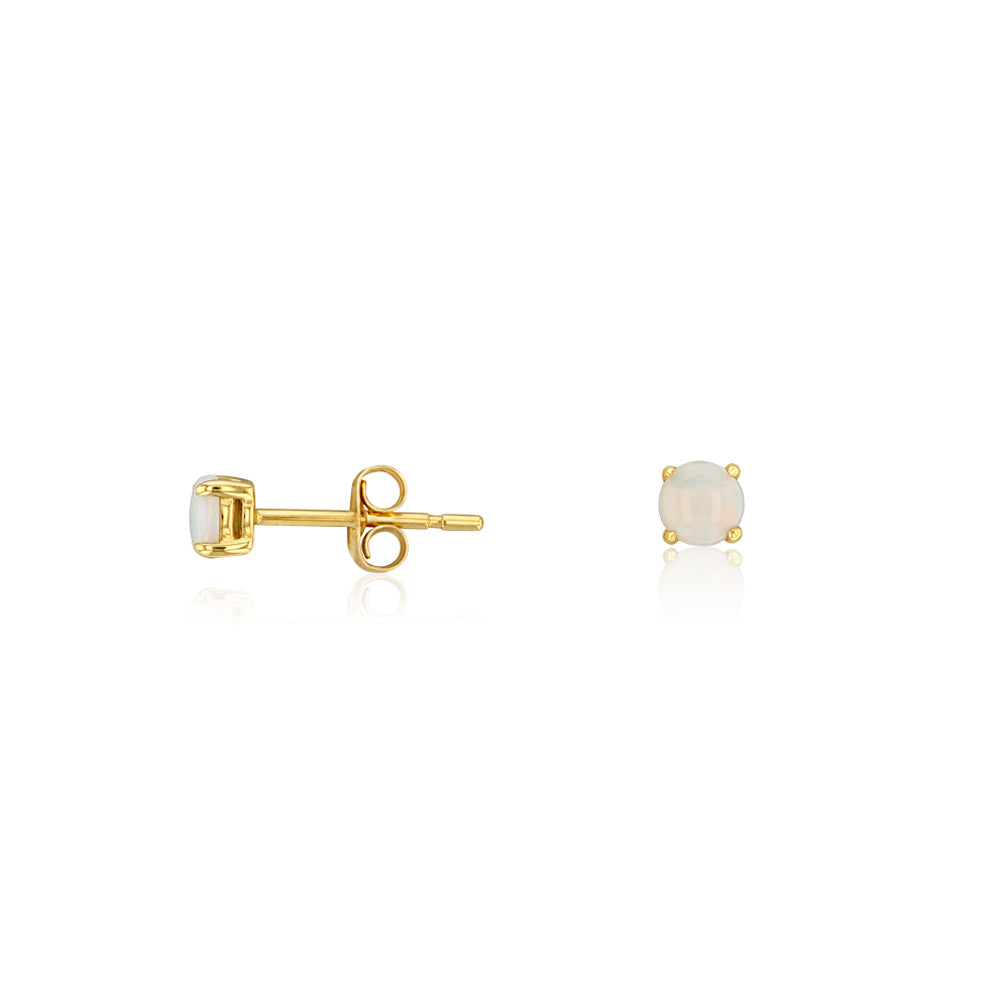 9ct Yellow Gold White Opal 4mm Stud Earrings