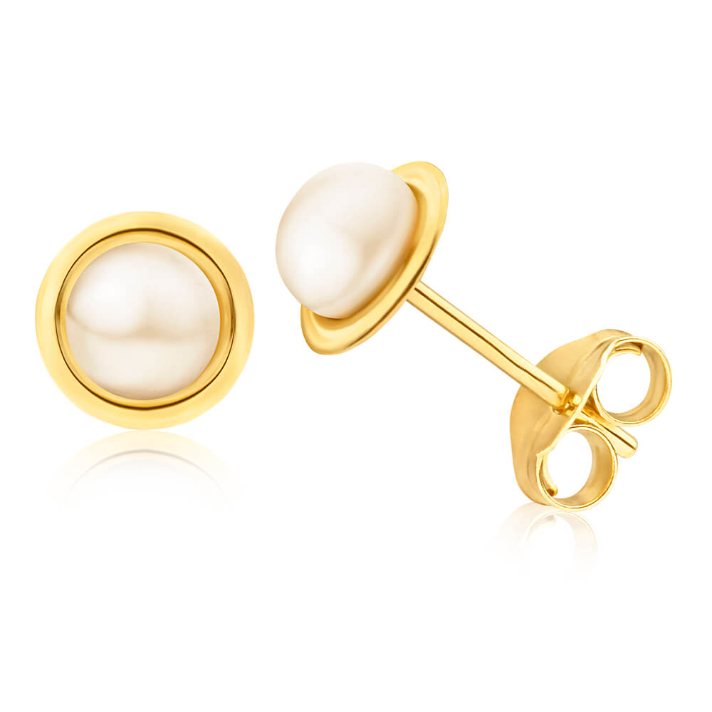 9ct Yellow Gold Freshwater 4mm Pearl String Earrings