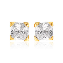Load image into Gallery viewer, 9ct Yellow Gold Cubic Zirconia 4mm Princess Stud Earrings