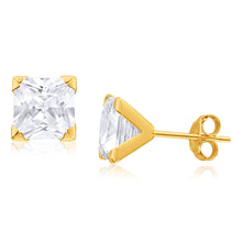 Load image into Gallery viewer, 9ct Yellow Gold Cubic Zirconia 7mm Princess Cut Stud Earrings