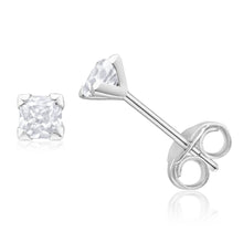 Load image into Gallery viewer, 9ct White Gold 3mm Princess Cut Cubic Zirconia Stud Earrings