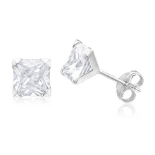 Load image into Gallery viewer, 9ct White Gold Princess Cut 6mm Cubic Zirconia Stud Earrings