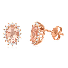 Load image into Gallery viewer, 9ct Rose Gold Diamond + 7x5mm Morganite Cluster Stud Earrings