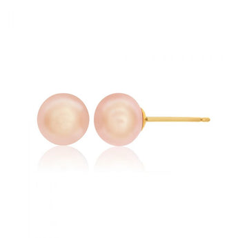 9ct Yellow Gold 6.5mm-7mm Freshwater Natural Pink Pearl Studs