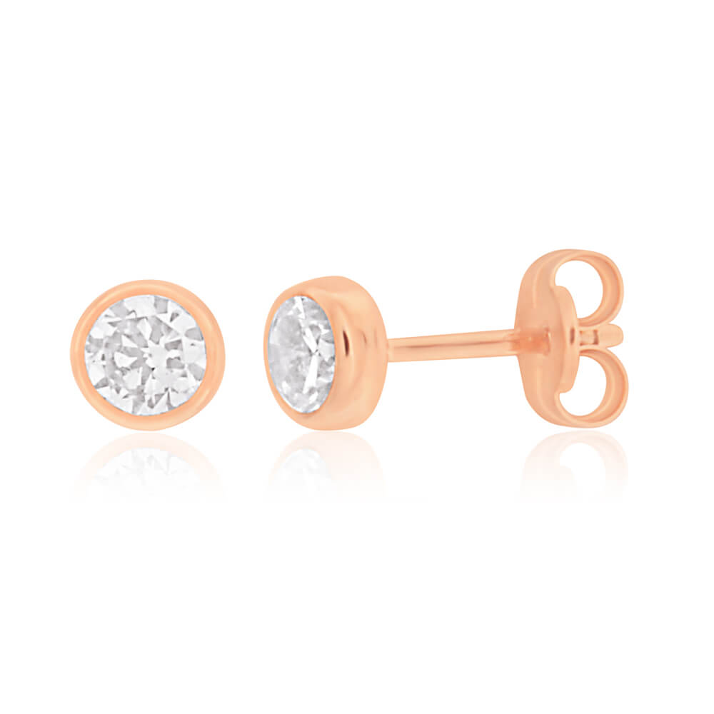 9ct Rose Gold 4mm Bezel Set Cubic Zirconia Stud Earrings