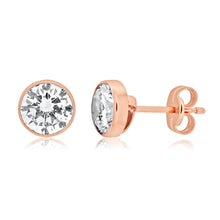 Load image into Gallery viewer, 9ct Rose Gold 6mm Cubic Zirconia Stud Earrings