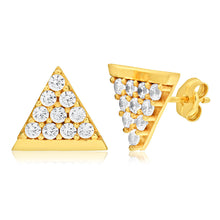 Load image into Gallery viewer, 9ct Yellow Gold Cubic Zirconia stunning Pyramid Stud Earrings