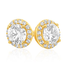 Load image into Gallery viewer, 9ct Yellow Gold Cubic Zirconia Halo Stud Earrings
