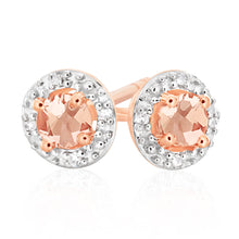 Load image into Gallery viewer, 9ct Rose Gold 3mm Morganite and Diamond Halo Stud Earrings