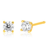 9ct Yellow Gold 3mm Cubic Zirconia Brilliant Cut Stud Earrings