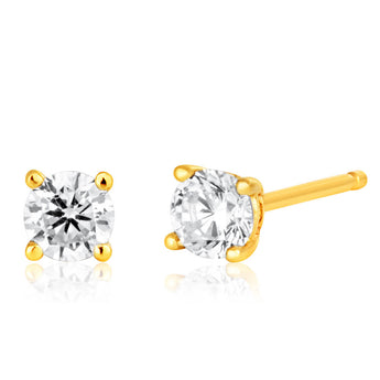 9ct Yellow Gold 3mm Cubic Zirconia Brilliant Cut Stud Earrings