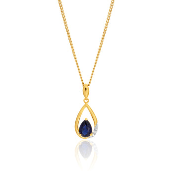 9ct Yellow Gold Created Sapphire and Diamond Pendant