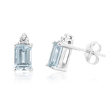 9ct White Gold Aquamarine Emerald Cut and Diamond Stud Earrings