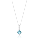 9ct White Gold Blue Topaz and Zirconia Pendant With 45cm Chain