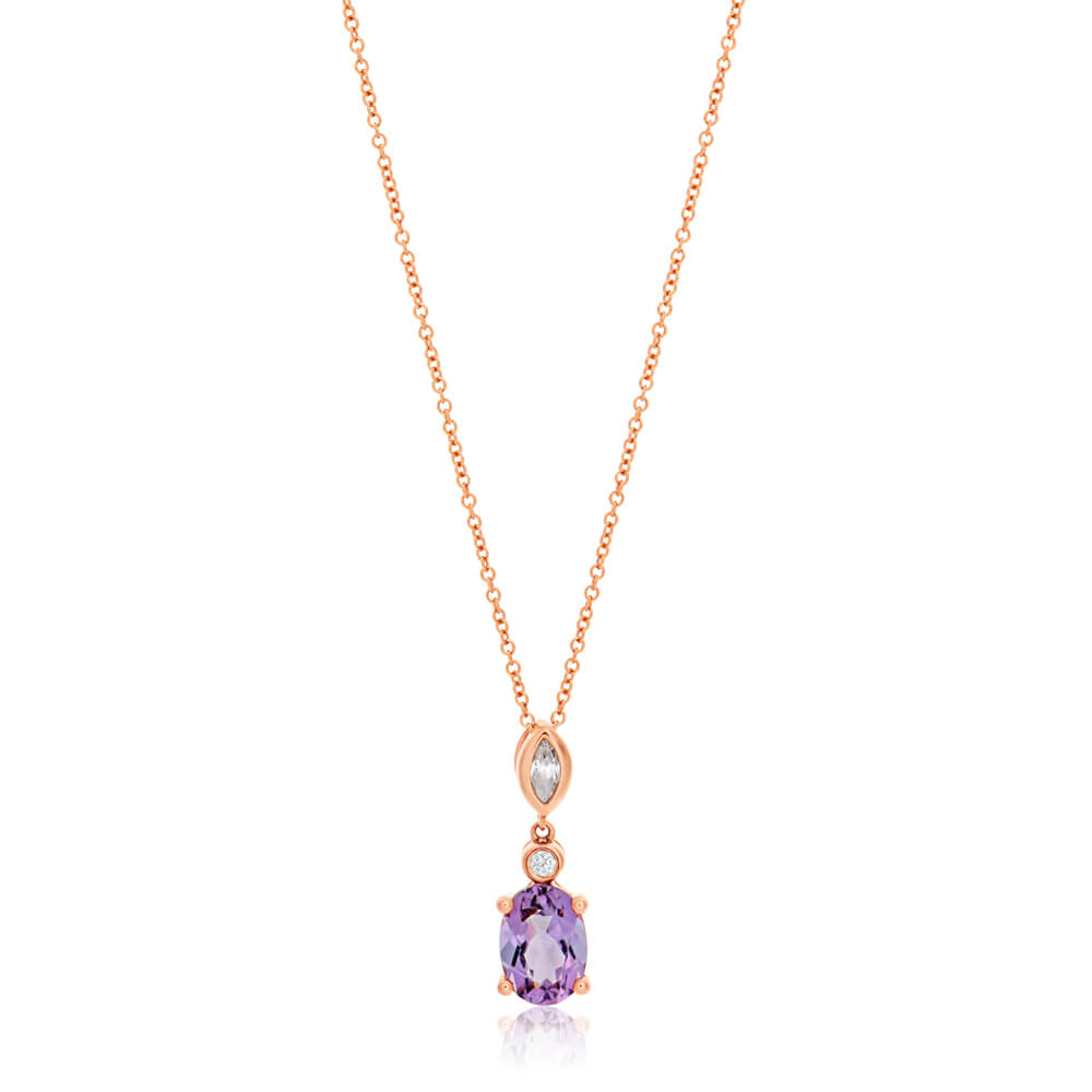 9ct Rose Gold Amethyst and Zirconia Pendant With 45cm Chain