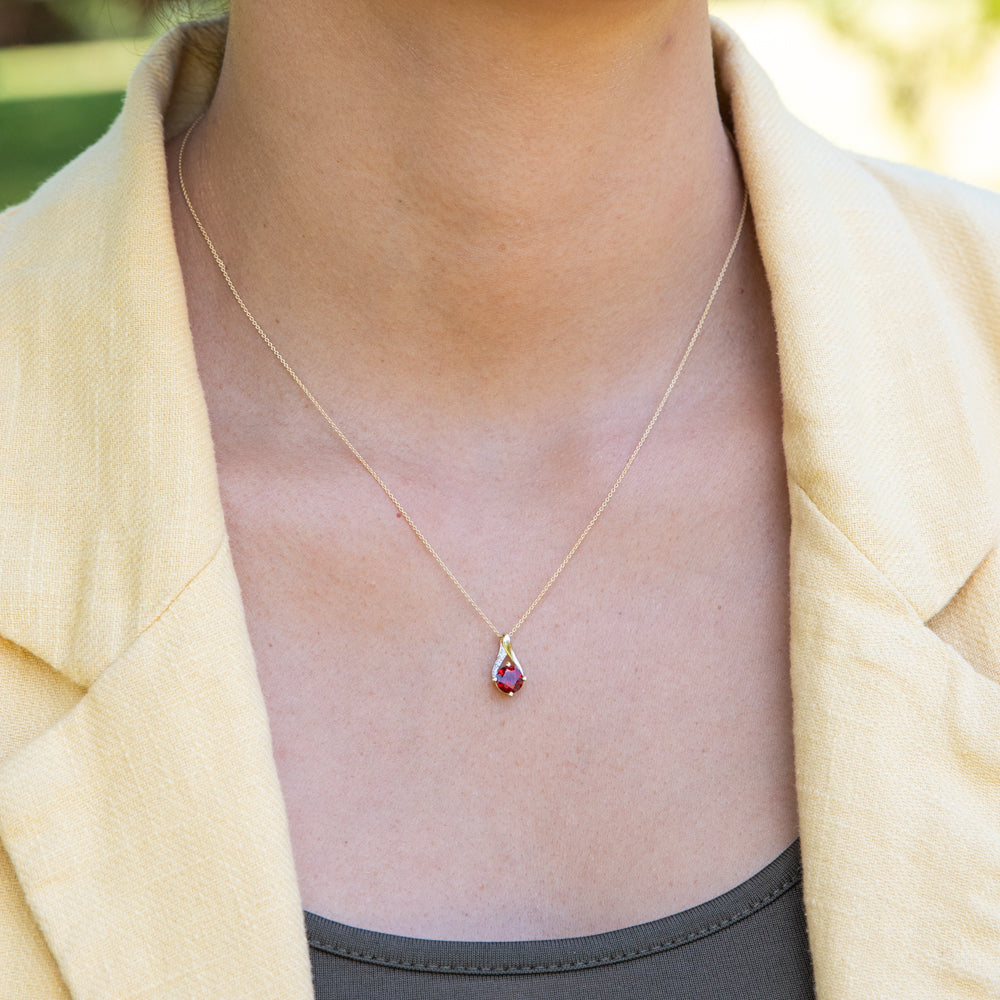 9ct Yellow Gold Garnet and Diamond Pendant With 45cm Chain