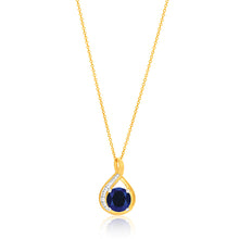 Load image into Gallery viewer, 9ct Yellow Gold Created Blue Sapphire and Zirconia Pendant With 45cm Chain