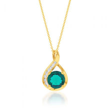 Load image into Gallery viewer, 9ct Yellow Gold Created Emerald and Zirconia Pendant With 45cm Chain