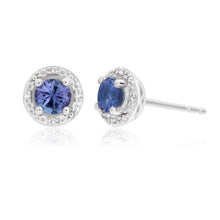Load image into Gallery viewer, 9ct White Gold Tanzanite and Diamond Stud Earrings
