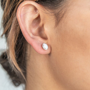 9ct White Gold 0.25ct Natural White Opal and Diamond Stud Earrings