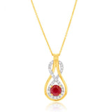9ct Yellow Gold Natural Ruby 5mm and Diamond 0.22ct Infinity Pendant with 45cm Chain