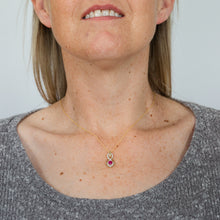 Load image into Gallery viewer, 9ct Yellow Gold Natural Ruby 5mm and Diamond 0.22ct Infinity Pendant with 45cm Chain