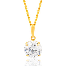 Load image into Gallery viewer, 9ct Yellow Gold 8mm Brilliant Cut Zirconia Pendant