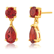 Load image into Gallery viewer, 9ct Yellow Gold Garnet Drop Earrings
