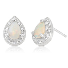 Load image into Gallery viewer, 9ct White Gold White Opal and Diamond Pear Stud Earrings