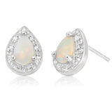 9ct White Gold White Opal and Diamond Pear Stud Earrings