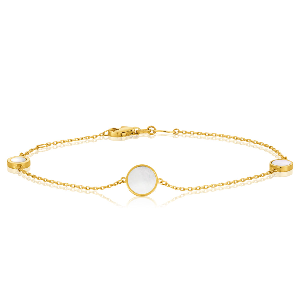 9ct Yellow Gold Mother of Pearl Fancy 19cm Bracelet