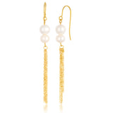 9ct Yellow Gold Freshwater Double Pearl Tassle Drop Earrings