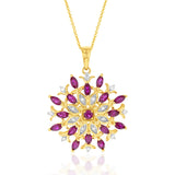 9ct Yellow Gold Created Ruby and Diamond 0.01ct Fancy Pendant with 45cm Chain