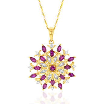 9ct Yellow Gold Created Ruby and Diamond 0.01ct Fancy Pendant with 45cm Chain