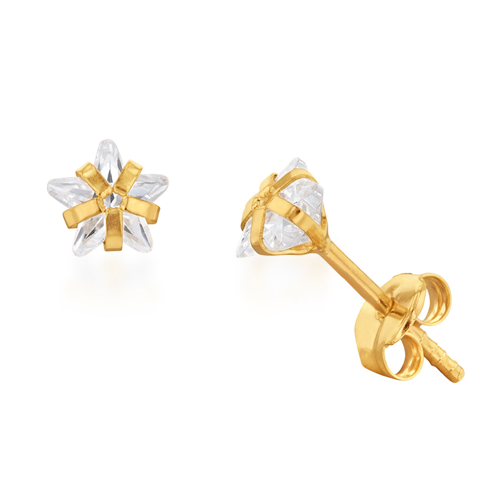 9ct Yellow Gold Cubic Zirconia Star Stud Earrings