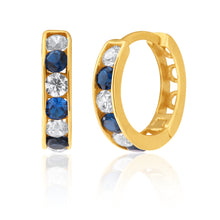 Load image into Gallery viewer, 9ct Yellow Gold White and Blue Cubic Zirconia 10mm Huggies