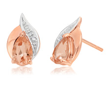 Load image into Gallery viewer, 9ct Rose Gold Morganite Diamond Studs