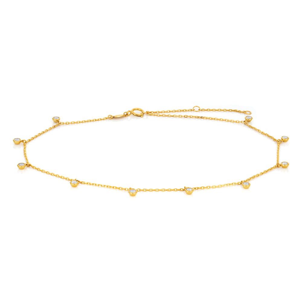 9ct Yellow Gold Anklet with Cubic Zirconias Grahams Jewellers