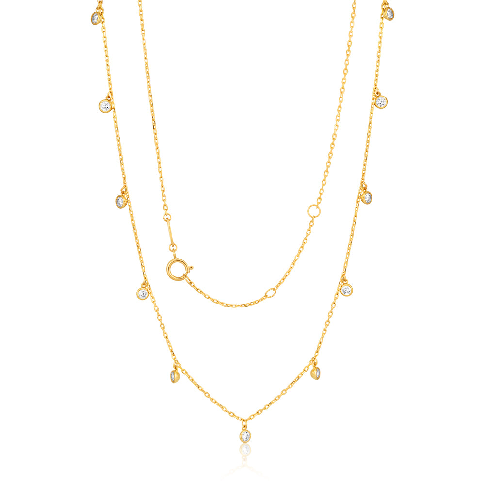 9ct Yellow Gold Chain with 11 Cubic Zirconias with Adjustable 38-40cm Length