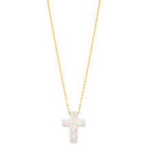 Load image into Gallery viewer, 9ct Yellow Gold Synthetic Opal Cross Pendant